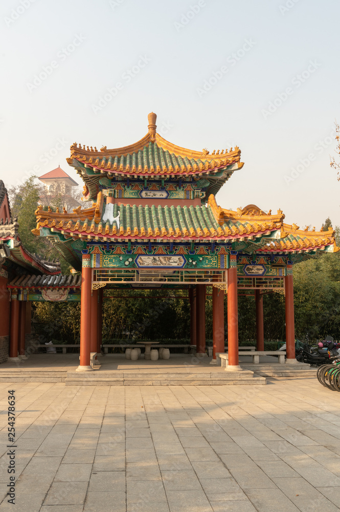 Naklejka premium traditional Chinese architecture and pavilion in the complex of nanshan temple at longkou City in Lushan Mountain in Shandong Province of China
