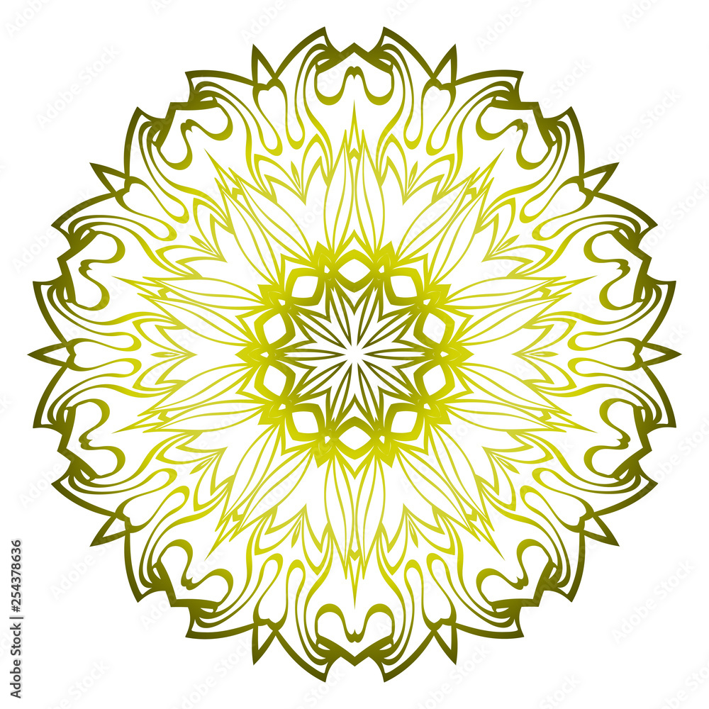 Beautiful Round Flower Mandala. Vector Illustration. Abstract. Green olive color
