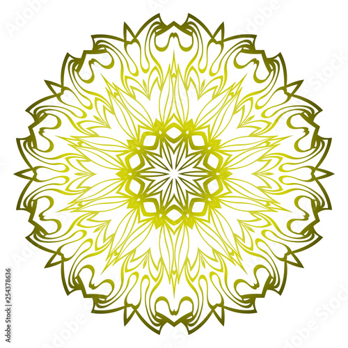Beautiful Round Flower Mandala. Vector Illustration. Abstract. Green olive color