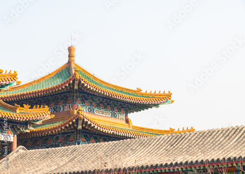 traditional Chinese architecture and  pavilion in the complex of nanshan temple at longkou City in Lushan Mountain in Shandong Province of China