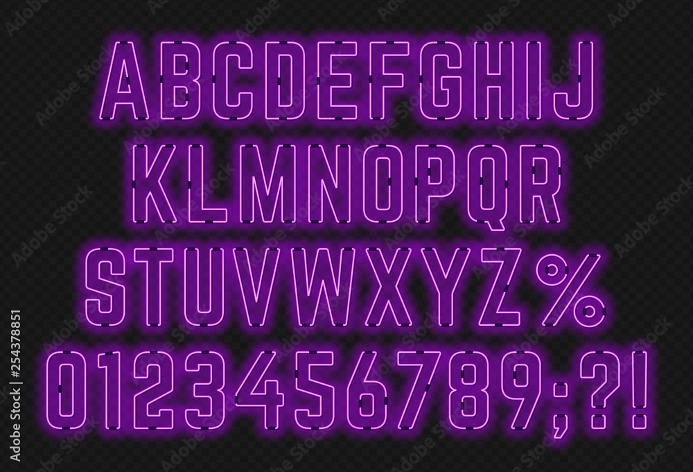 Neon purple font with numbers and punctuation marks. Neon purple font with numbers and punctuation marks.