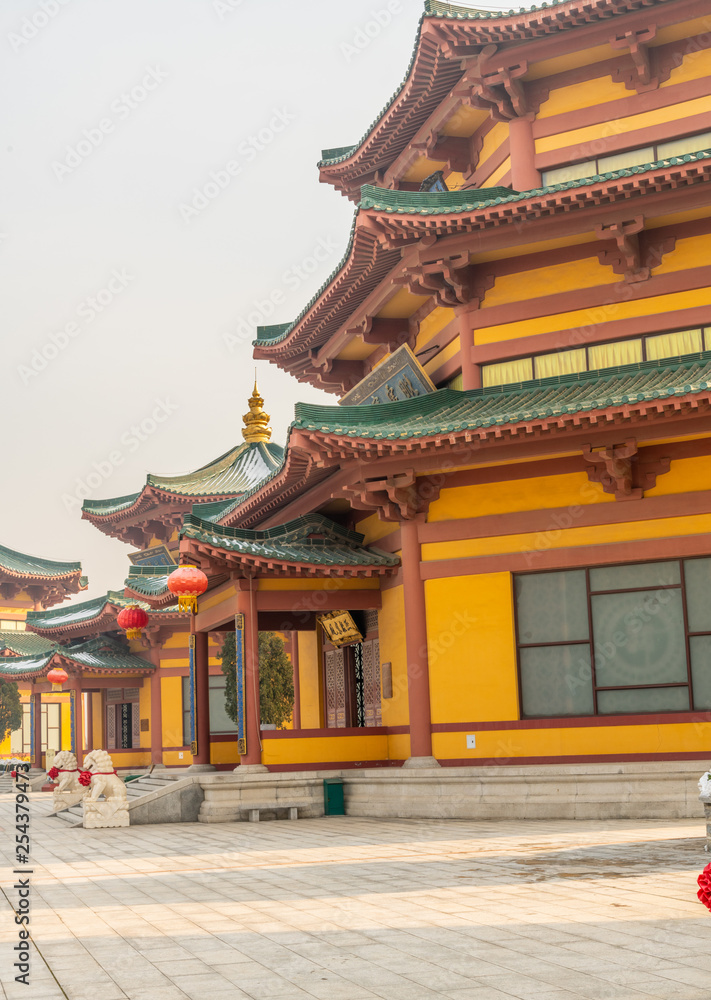traditional Chinese architecture and pavilion in the complex of nanshan temple at longkou City in Lushan Mountain in Shandong Province of China traditional Chinese architecture and pavilion in the complex of nanshan temple at longkou City in Lushan Mountain in Shandong Province of China