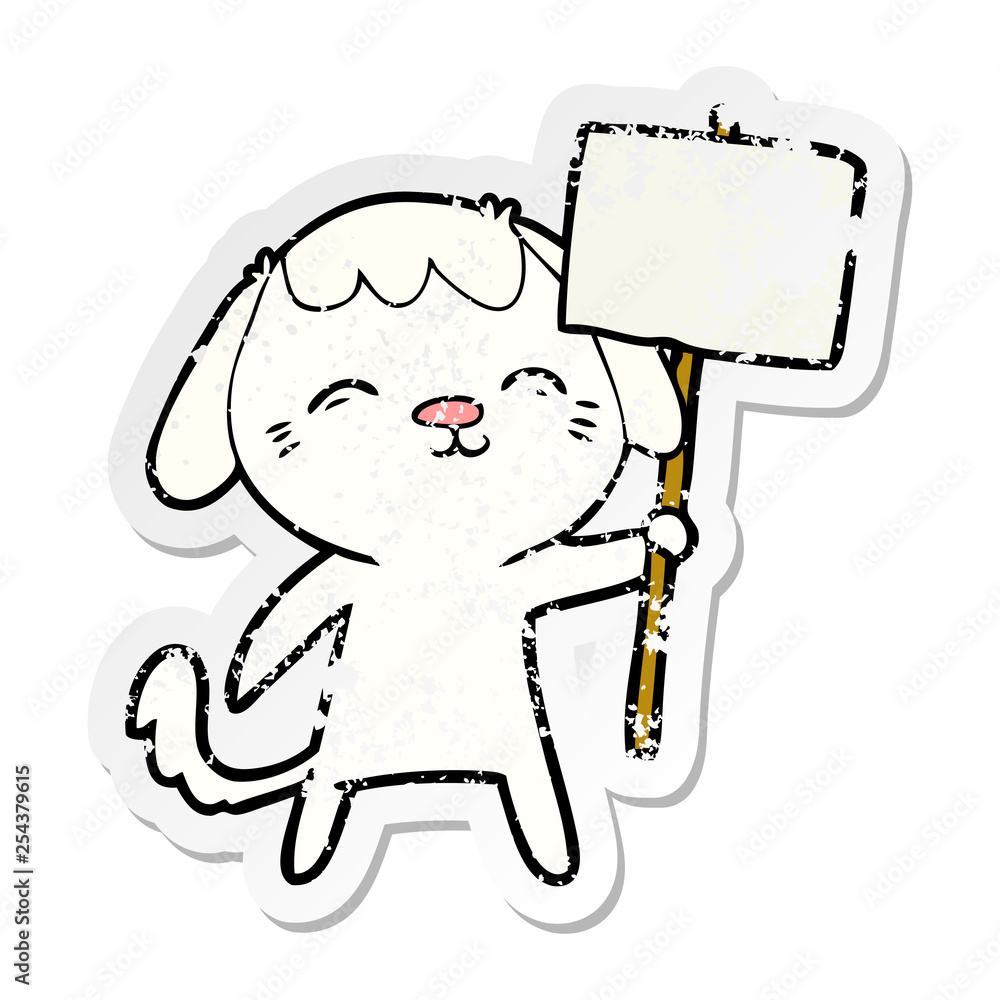 Obraz premium distressed sticker of a happy cartoon dog