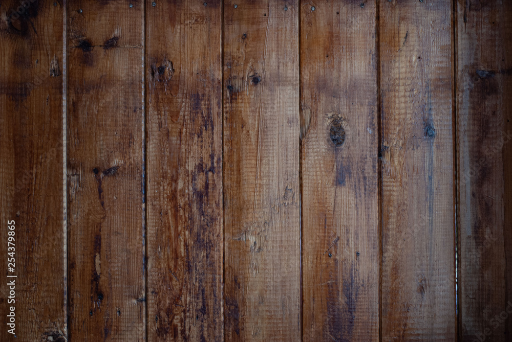 Fototapeta premium Dark old wooden background, lacquered wooden surface,