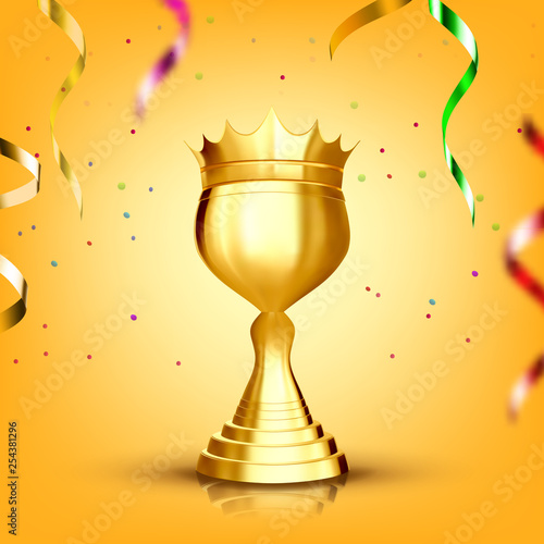 Championship Cup Vector. Champion Prize. Winner Icon. Sport Reward. Victory Goblet. Number One. First Place. Achievement Sign. Decoration Element. 3D Realistic Illustration