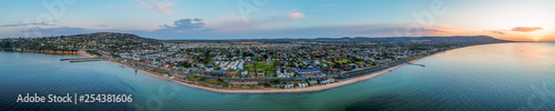 180 aerial panorama of Mornington Peninsula coastline at dusk. Melbourne  Victoria  Australia