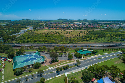 Photography Aerial landscape of Campbelltown and HJ Daley Library in New South Wales, Austra