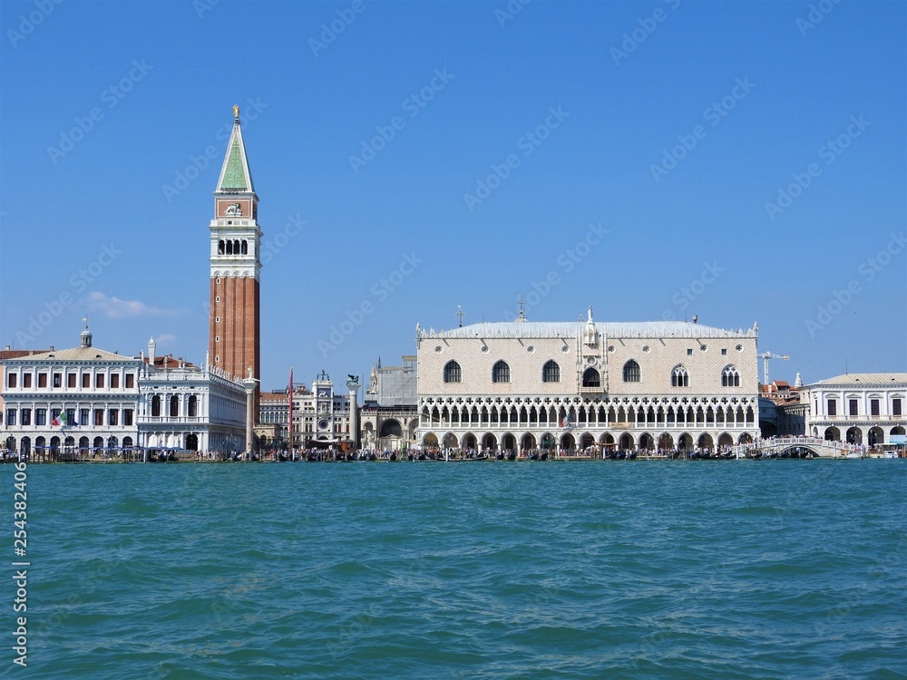 Grand Canal with St Marks Campanile bell tower and Palazzo Ducale, Doge Palace, in Venice, Italy