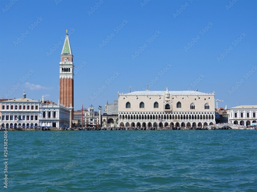 Grand Canal with St Marks Campanile bell tower and Palazzo Ducale, Doge Palace, in Venice, Italy Grand Canal with St Marks Campanile bell tower and Palazzo Ducale, Doge Palace, in Venice, Italy