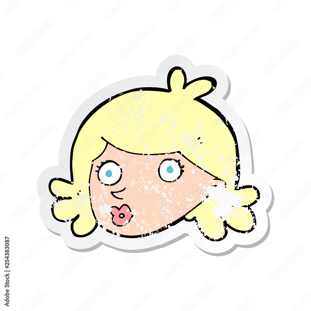 retro distressed sticker of a cartoon pretty face retro distressed sticker of a cartoon pretty face