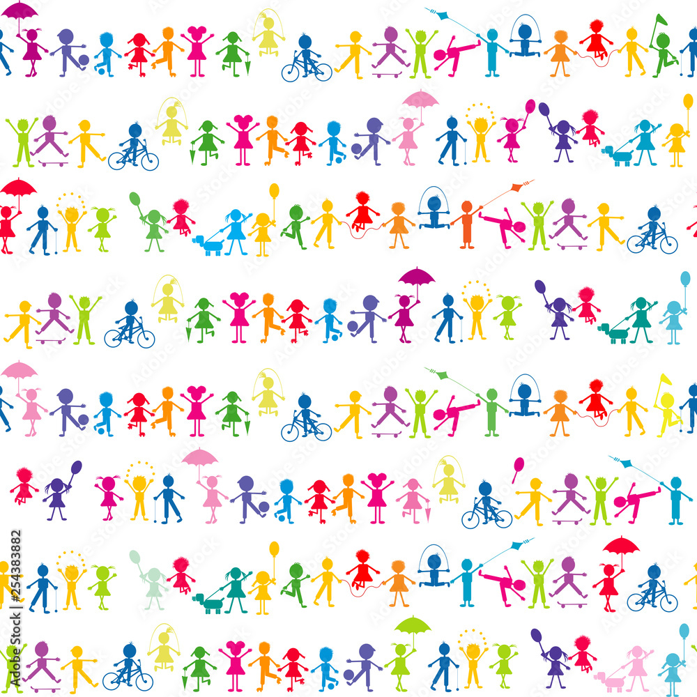 Stylized cartoon kids seamless background