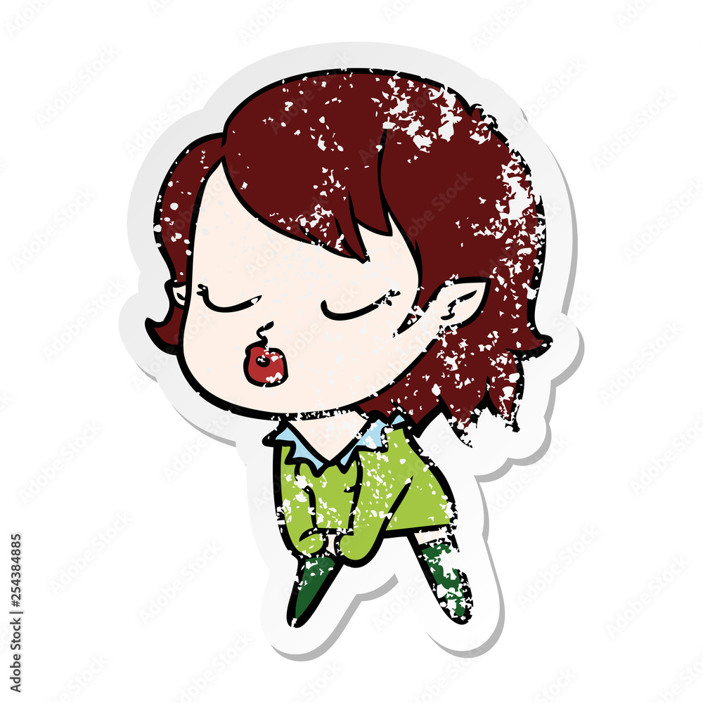 distressed sticker of a cute cartoon vampire girl distressed sticker of a cute cartoon vampire girl