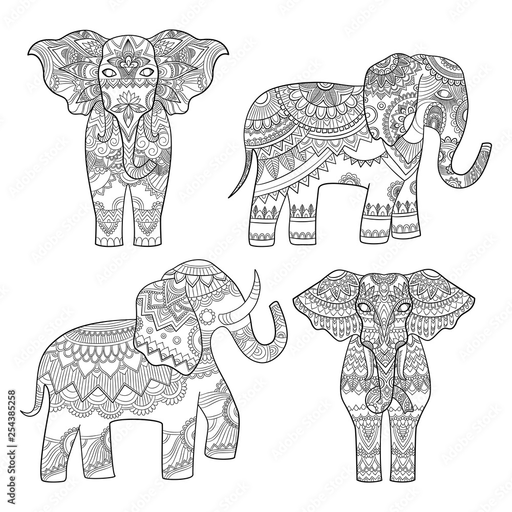 African Elephant Decorated Indian Ethnic Floral Vintage Pattern Hand Drawn  Stock Vector by ©rugame.tera.gmail.com 205871928
