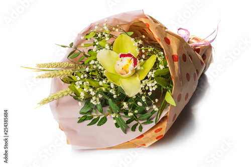 Bouquet with orchid and herbage