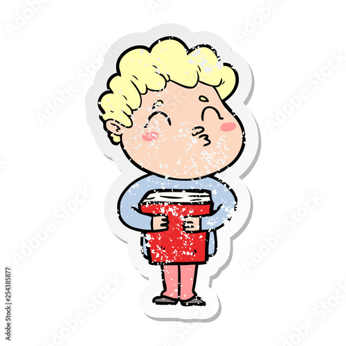 distressed sticker of a cartoon man pouting