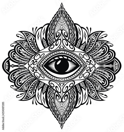 Blackwork tattoo . Eye of Providence. Mandala with eye