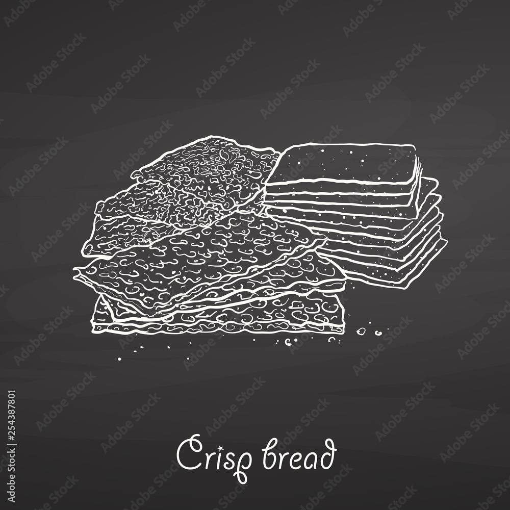 Crisp bread food sketch on chalkboard - obrazy, fototapety, plakaty 