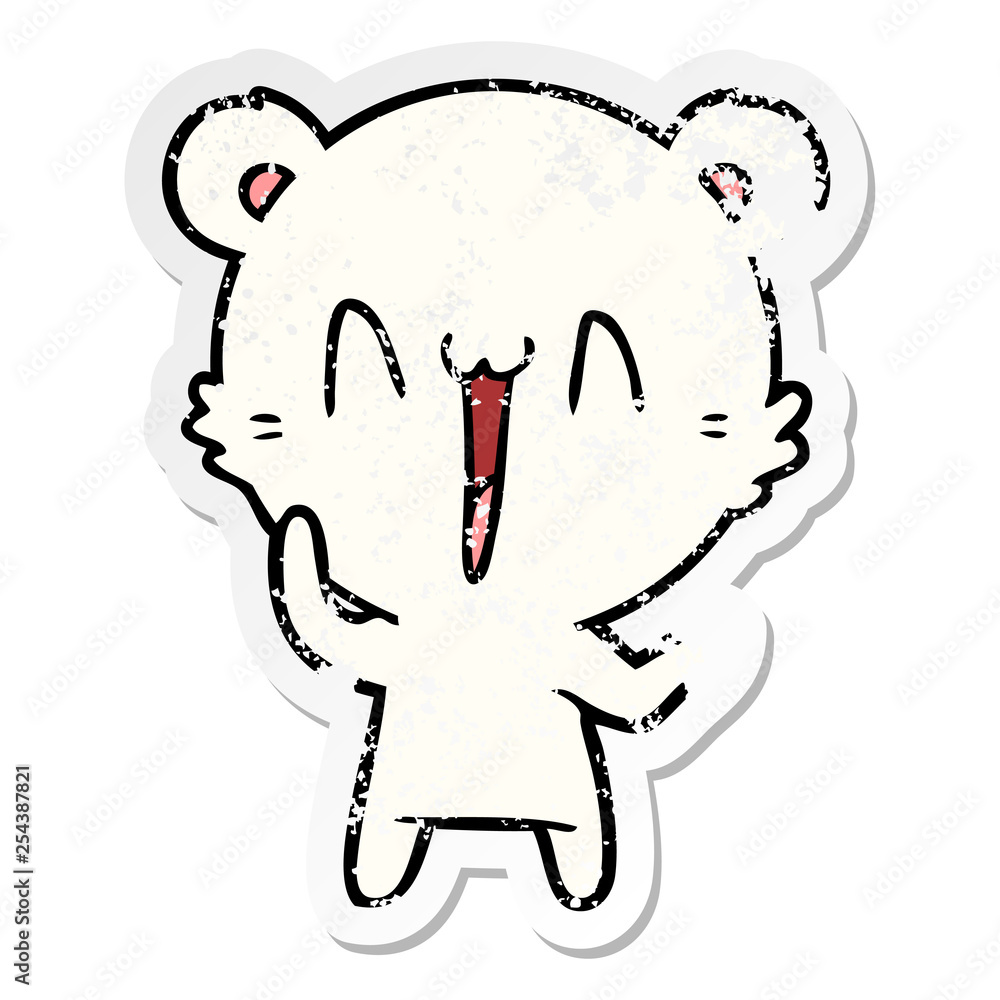 distressed sticker of a laughing polar bear cartoon distressed sticker of a laughing polar bear cartoon