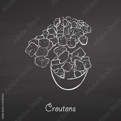 Croutons food sketch on chalkboard