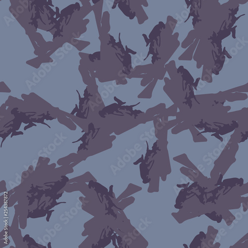 Urban UFO camouflage of various shades of blue and purple colors