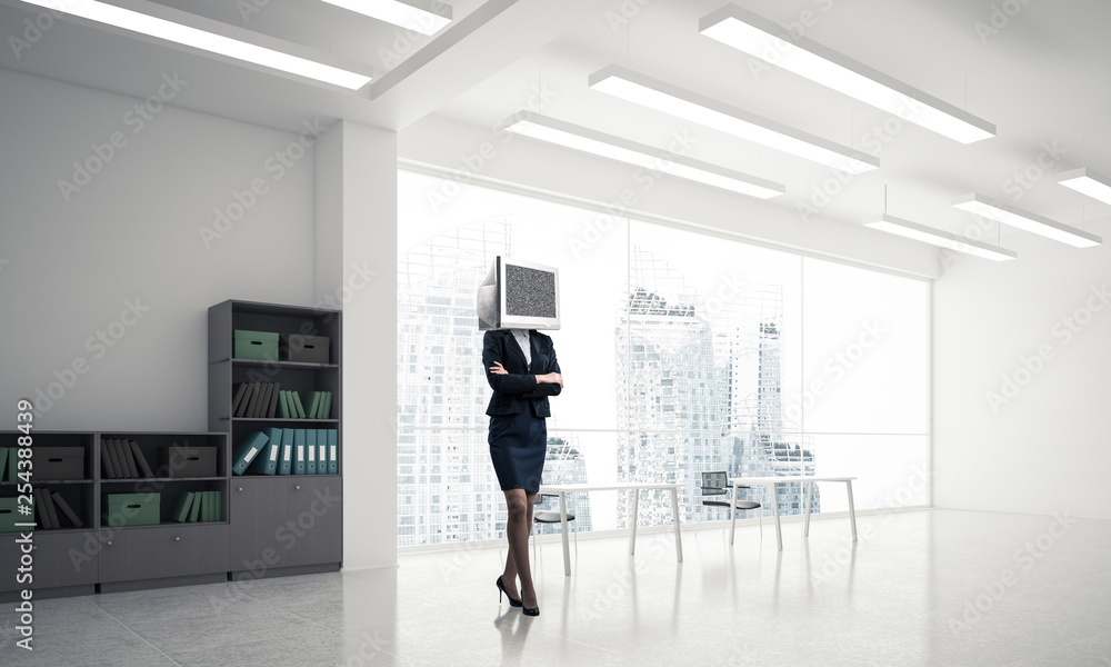 Business woman with monitor instead of head. Business woman with monitor instead of head.