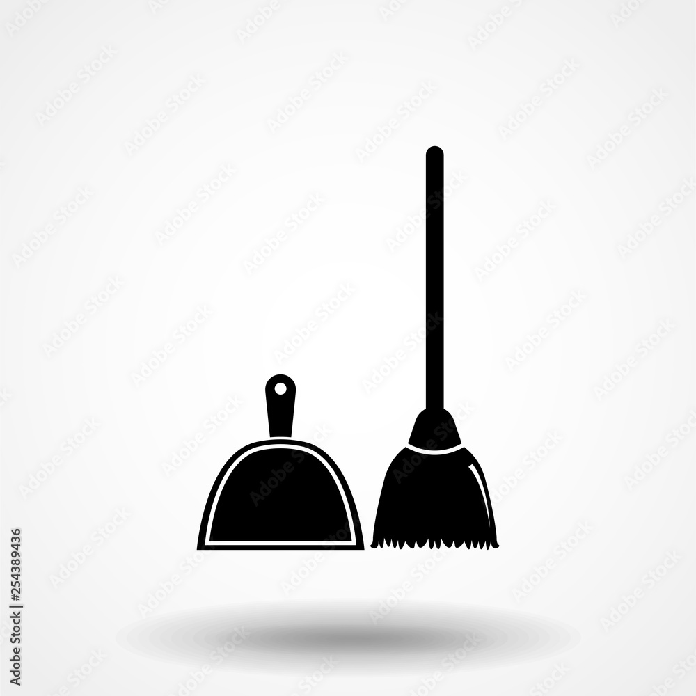 Broom and dustpan icon. Simple illustration of broom and dustpan vector icon for web Stock