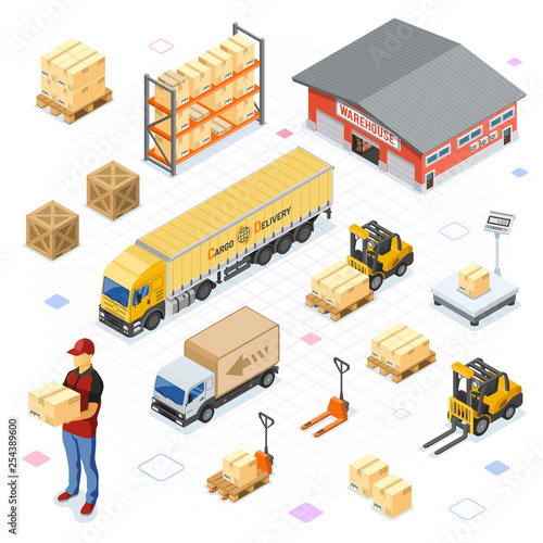 Warehouse Storage and Delivery Isometric Icons Set