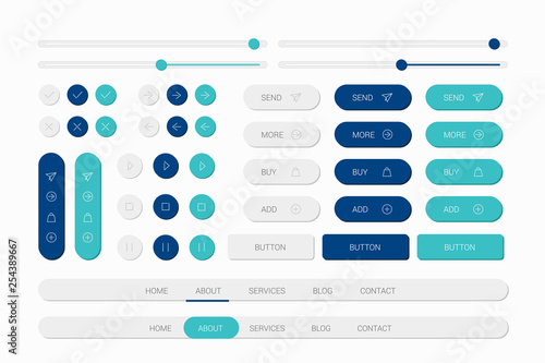 blue web elements with navigation, buttons, icons for use on the site