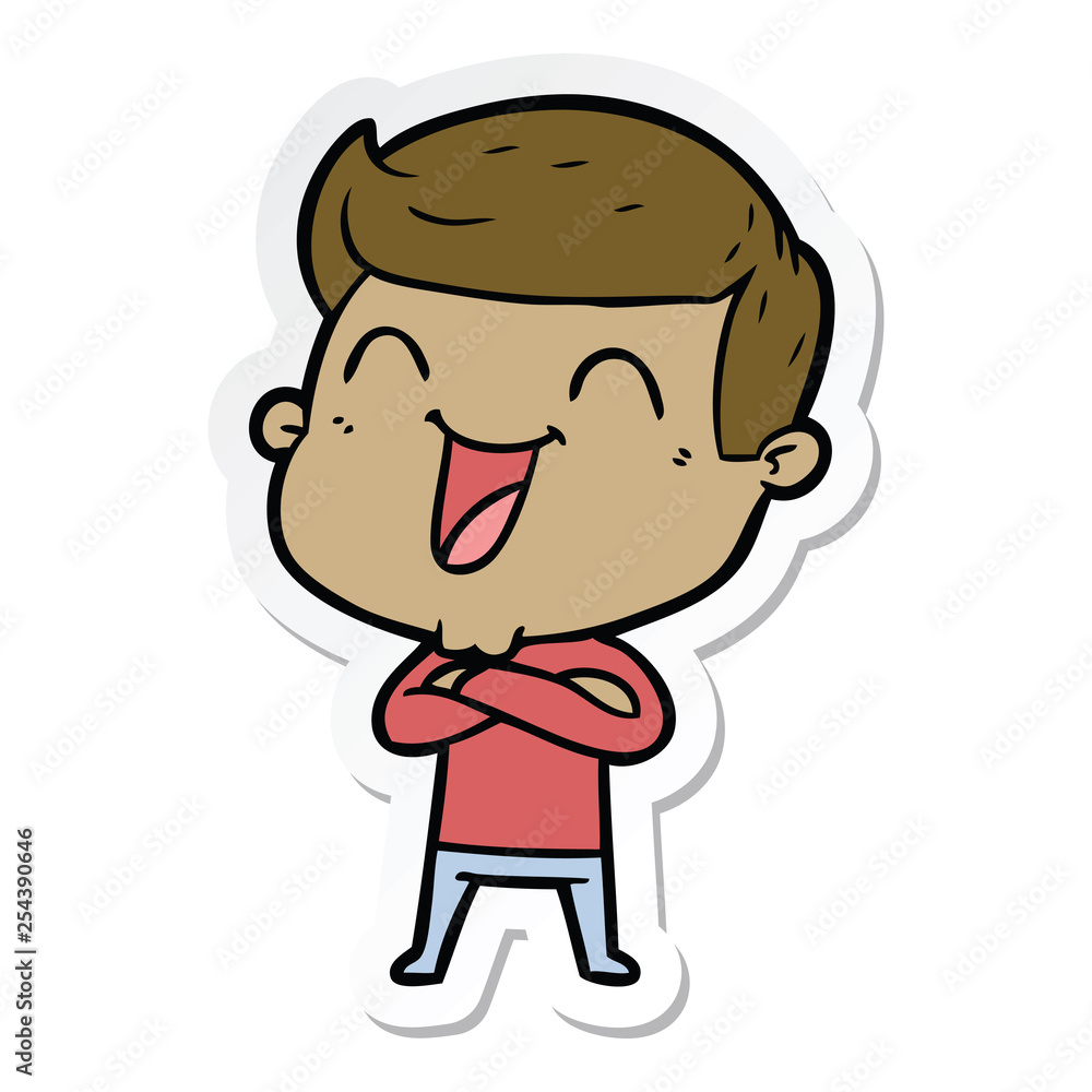 sticker of a cartoon man laughing