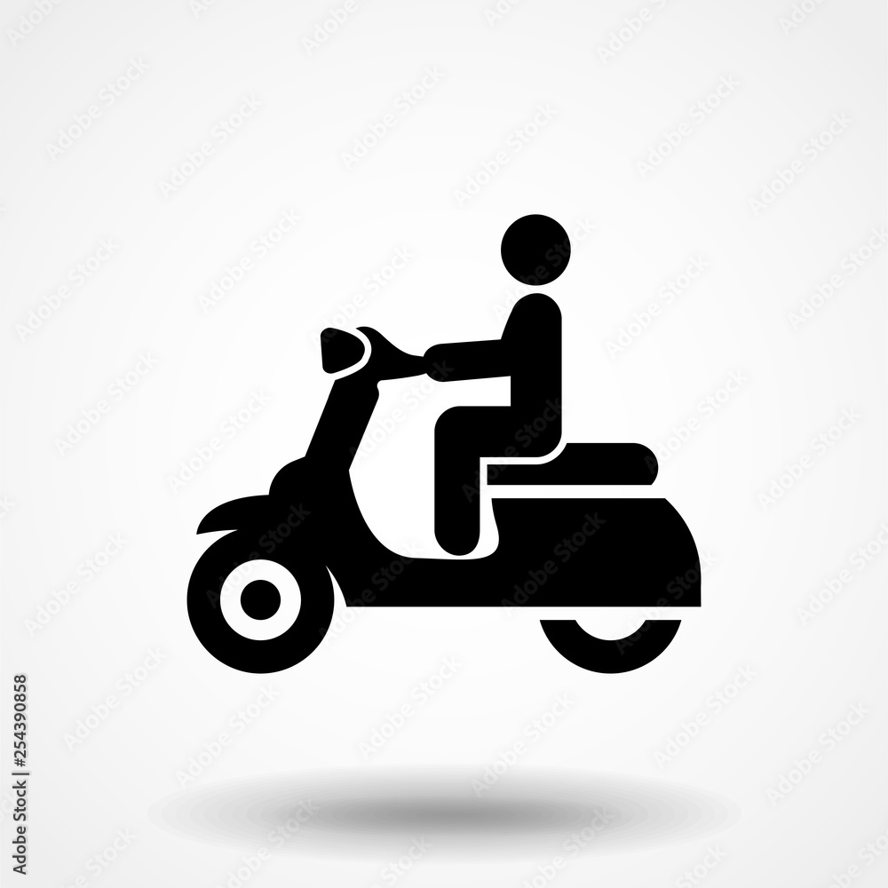 Man riding fast retro scooter icon isolated on white background. Vector illustration. Man riding fast retro scooter icon isolated on white background. Vector illustration.