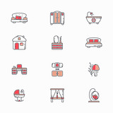 furniture icons line style with color inserts