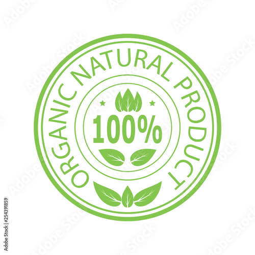 Green Stamp for Natural Organic Product on White Background.
