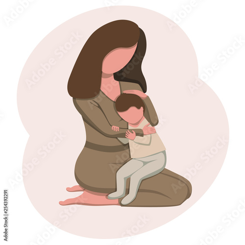 Mom hugs her baby. Mother's Day. Flat vector illustration
