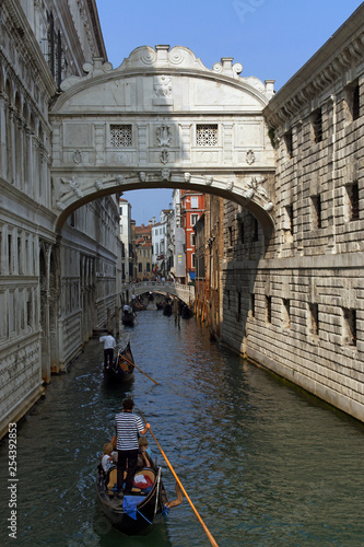 Venice (Italy). Architectural detail of the Doge's Palace with the Bridge of Sighs.