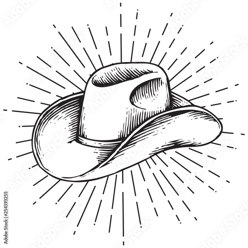 Tableau sur toile cowboy hat - vintage engraved vector illustration (hand drawn style)