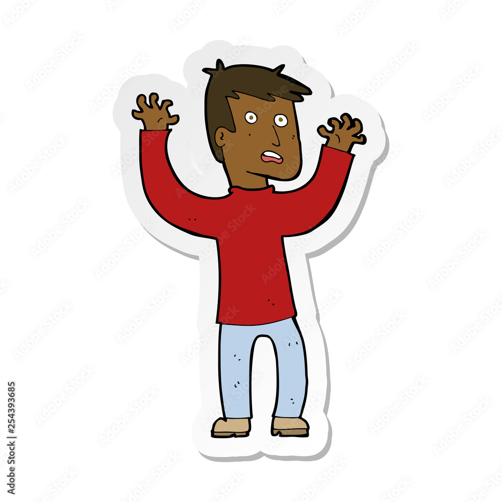 sticker of a cartoon terrified man sticker of a cartoon terrified man