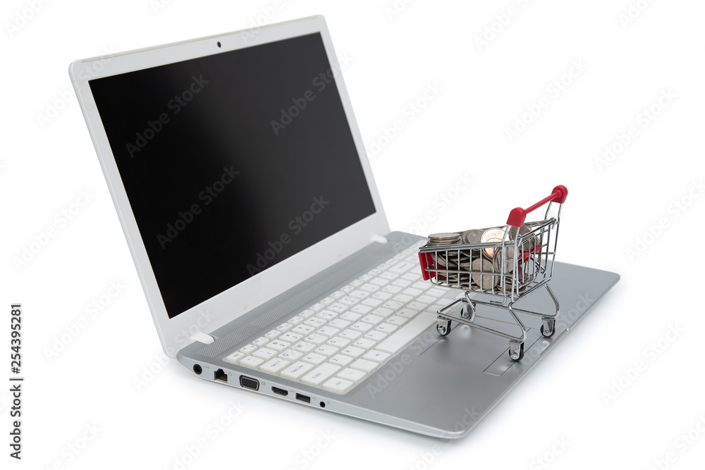 Internet online shopping concept with computer and cart