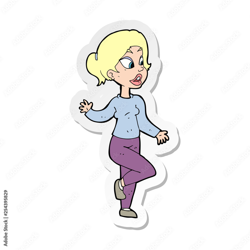 sticker of a cartoon friendly woman waving sticker of a cartoon friendly woman waving