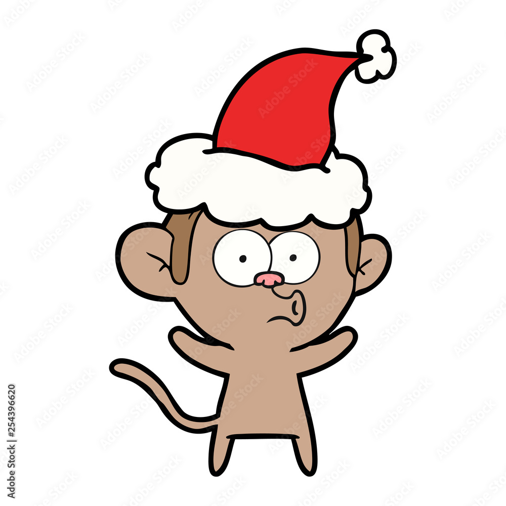 line drawing of a surprised monkey wearing santa hat line drawing of a surprised monkey wearing santa hat