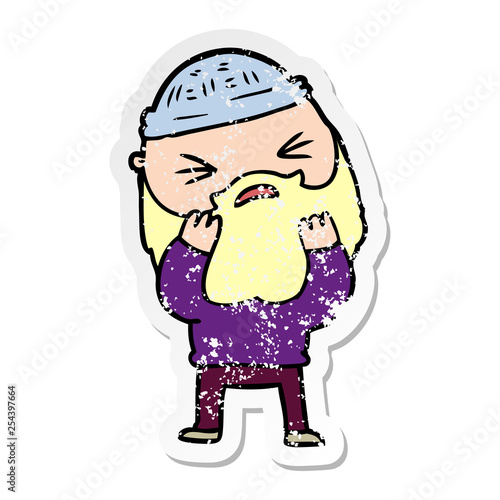 distressed sticker of a cartoon man with beard