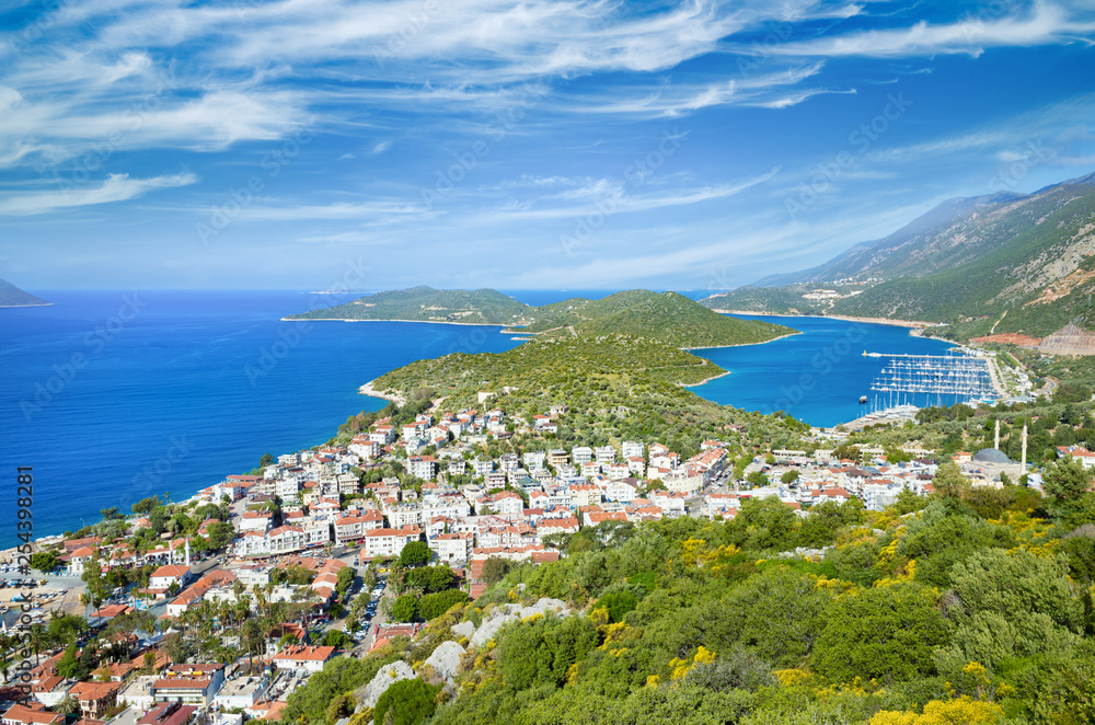 Fototapeta premium Daylight aerial view of popular resort town Kas, Turkey