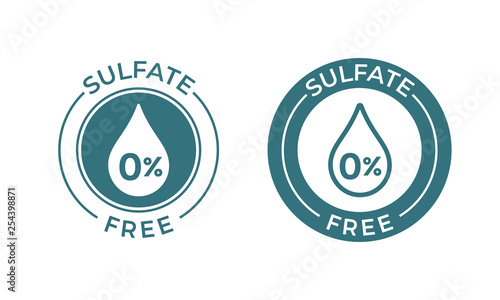 Sulfate free vector icon. Vector sodium and sulfate free product label, drop 0 percent warranty seal