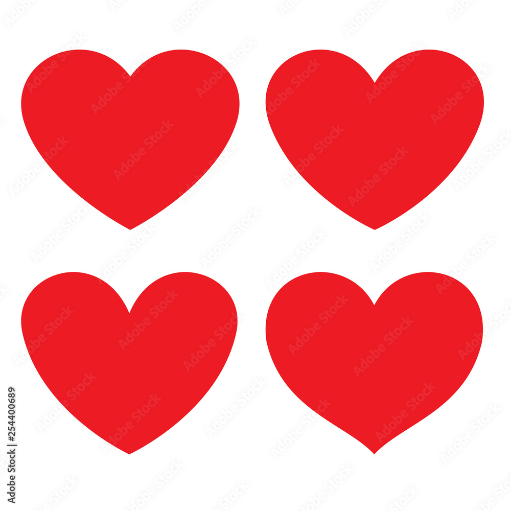 Red heart flat icon. different shapes. Vector illustration