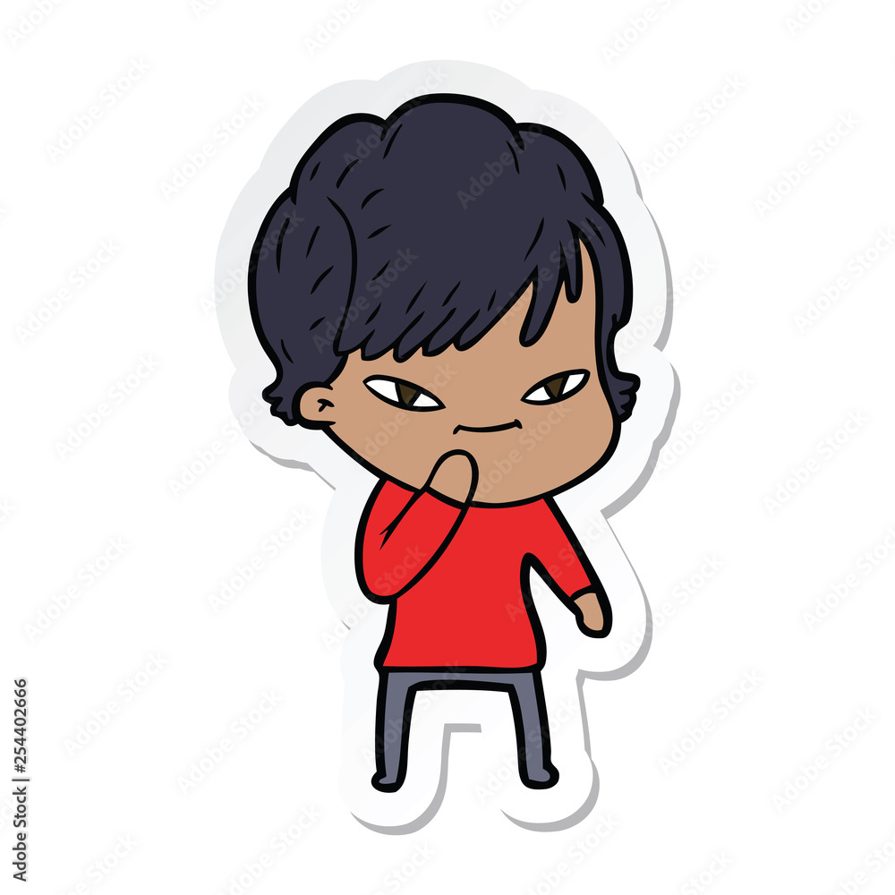 sticker of a cartoon happy woman sticker of a cartoon happy woman