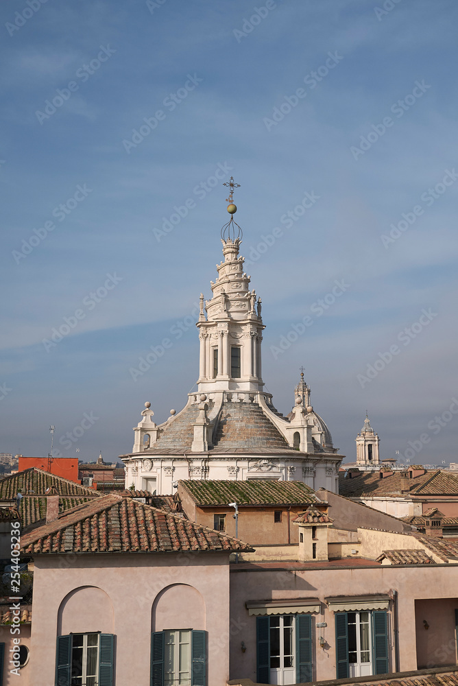 Roma, Italy - February 09, 2019 : view of Sant Ivo alla Sapienza church dome Roma, Italy - February 09, 2019 : view of Sant Ivo alla Sapienza church dome