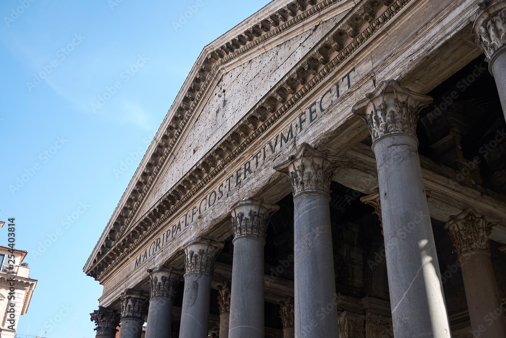 Roma, Italy - February 09, 2019 : View of the Pantheon portico