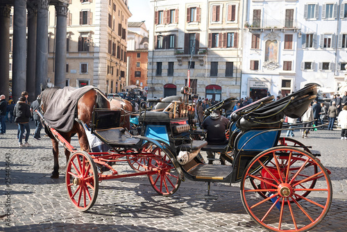 Roma, Italy - February 09, 2019 : horses carriage in Pantheon square