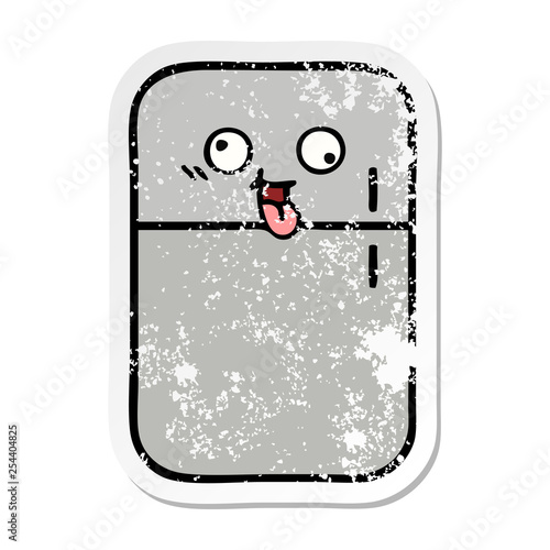 distressed sticker of a cute cartoon fridge freezer