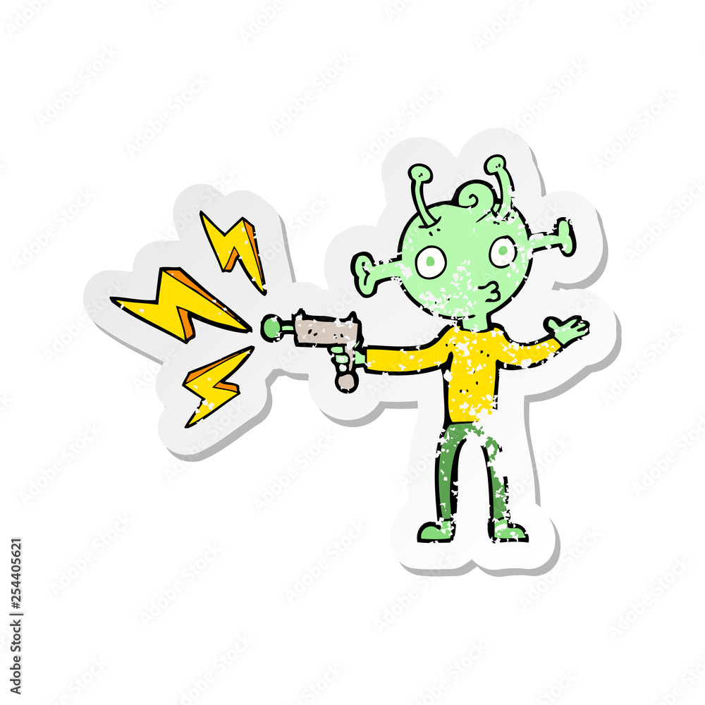 Obraz premium retro distressed sticker of a cartoon space alien