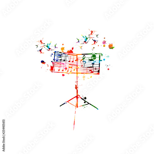 Colorful music stand with music notes isolated vector illustration design. Music background. Music festival poster, live concert events, party flyer